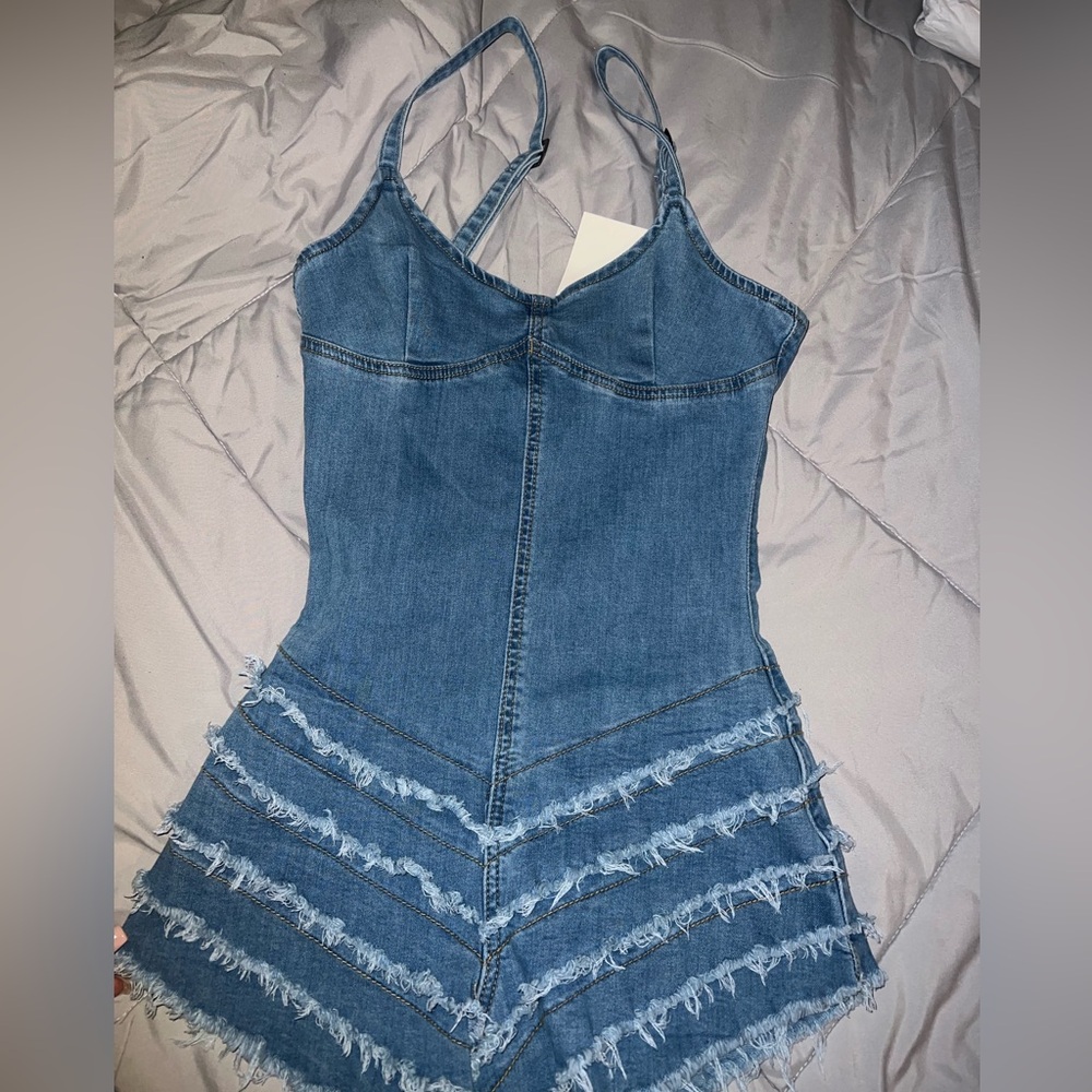 Denim Ruffled Romper - Picture 3 of 3